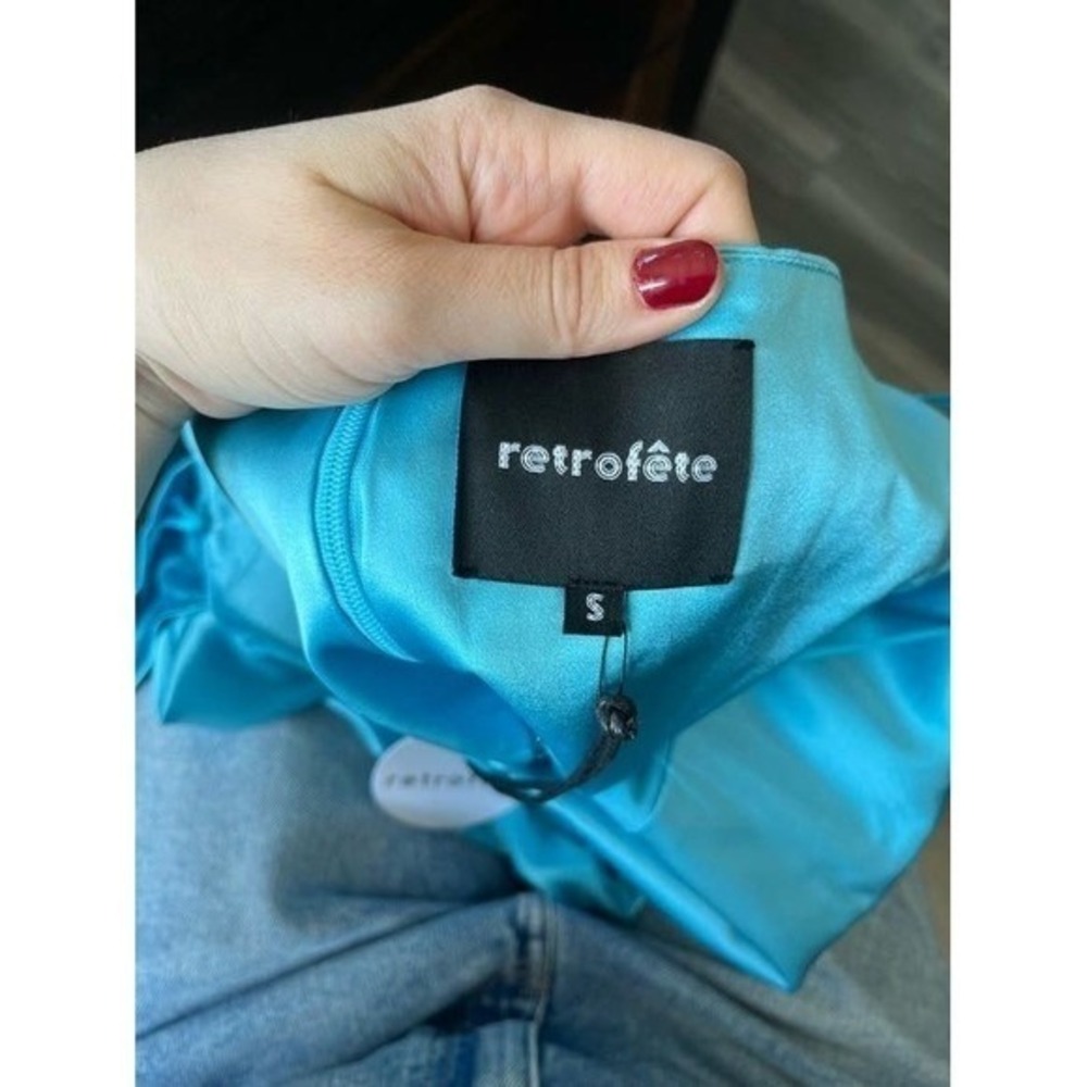 Retrofête Teal Silk Blend Off-The-Shoulder Corset Mini Dress Size S - Picture 4 of 8